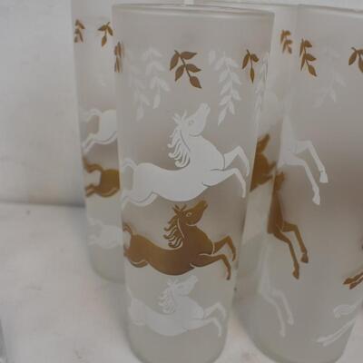14 Glasses: Clear, White & Gold Designs: Nashville & Horses & Leaves