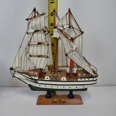 4 Model Ships, Wood & String & Fabric: 3 San Diego, 1 unmarked