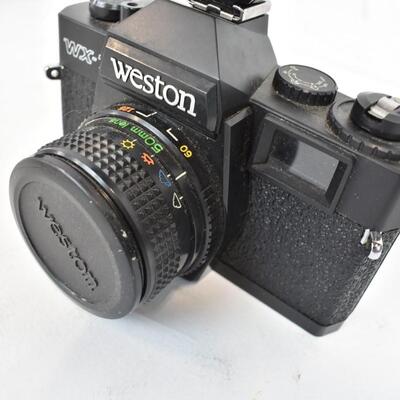 Weston WX-7 35mm Camera with External Flash Bentley W-14. Untested - Vintage