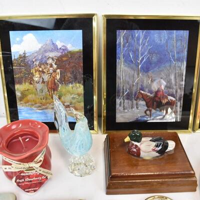 23+ pc Home Decor: 3 Framed Images, Candle Warmer, Triple Photo Frame, Cards