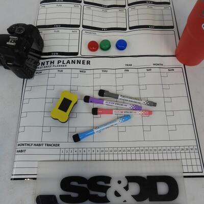 Magnetic Dry Erase Calendars: Monthly/Weekly with Markers, Magnets, Eraser - New