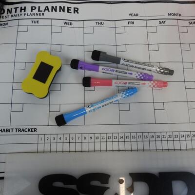 Magnetic Dry Erase Calendars: Monthly/Weekly with Markers, Magnets, Eraser - New