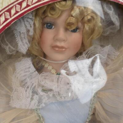 Porcelain Doll Studio 33. Blue Dress, Blonde Hair, Blue Eyes. Damaged Box
