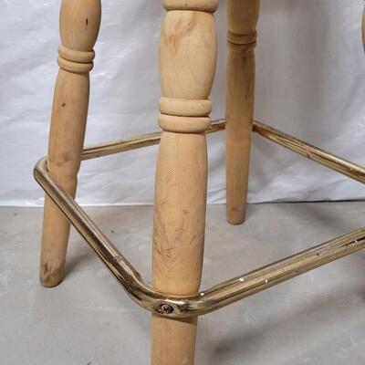 Lot 554: Vintage Padded Wood Stool 