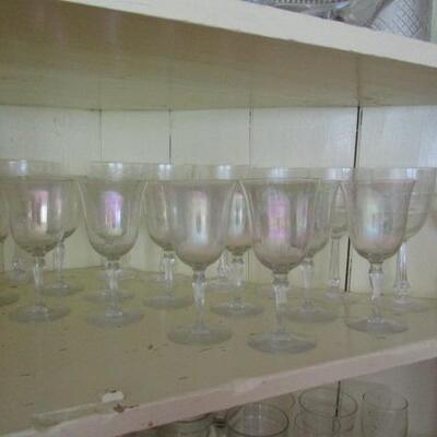 Wine Glasses- 2 Designs- Iridescent and Etched- Total of 19 Pieces