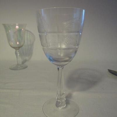 Wine Glasses- 2 Designs- Iridescent and Etched- Total of 19 Pieces