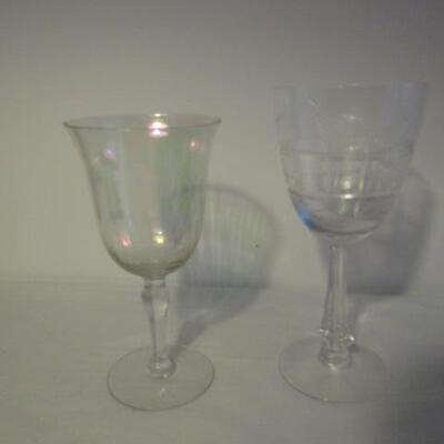 Wine Glasses- 2 Designs- Iridescent and Etched- Total of 19 Pieces