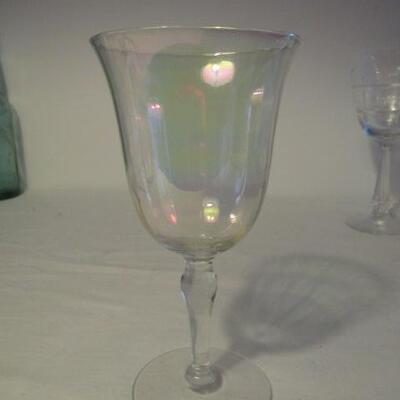 Wine Glasses- 2 Designs- Iridescent and Etched- Total of 19 Pieces