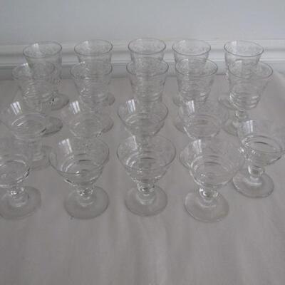 Ribbed, Patterned Crystal Wine Glasses- 2 Sizes- 19 Pieces Total
