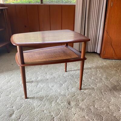 Mid Century Modern PETER HVIDT Teak and Cane Side End Table FF France & Sons