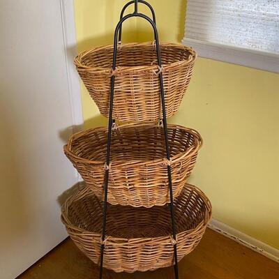 Three Tier Wicker Basket Organizer Stand