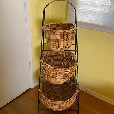 Three Tier Wicker Basket Organizer Stand