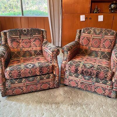 Pair of Vintage Funky Retro Southwestern Pattern Accent Club Chairs