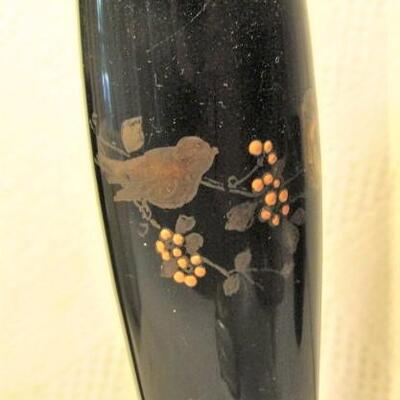 Set of Three Black Glass Bud Vases with Hand Painted Accents 10