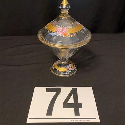 LOT#74LR: Hand Painted Covered Candy Dish