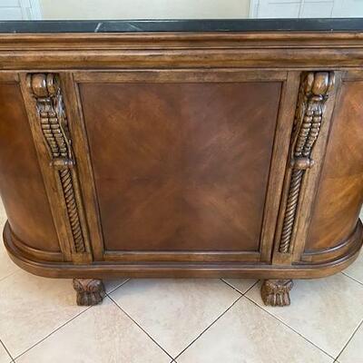 LOT#111LR: Marble Top Bar with Hooker Furniture Barstools