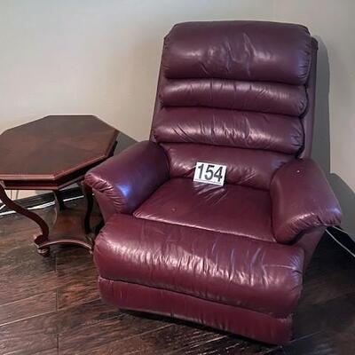 LOT#154A: Leather Recliner and Side Table