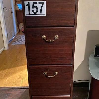 LOT#157A: Tall Wood File Cabinet