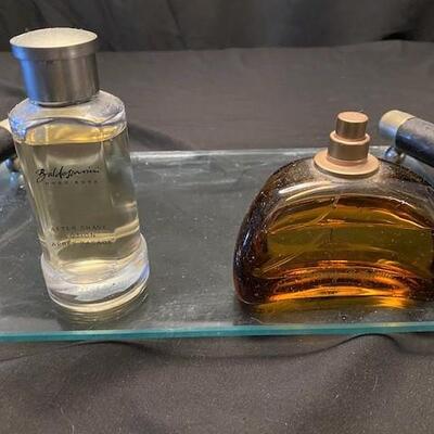 LOT#180LR: Assorted Cologne Lot With Antler Handle Tray