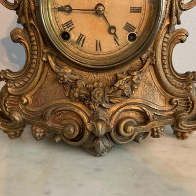 Ornate Antique Brass (Iron-Front) Parlor Clock 