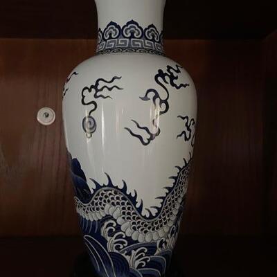 Large Early Asian Porcelain Vase and Stand