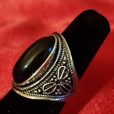 Vintage Sterling silver  Onyx stone ring  13.2g