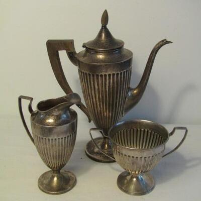 Sterling Silver Tea Pot (Handle and Top Lid Decoration are Wooden), Creamer & Sugar- Approx Weight of 550 Grams