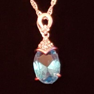 Sterling  blue sapphire pendant and necklace 16 g