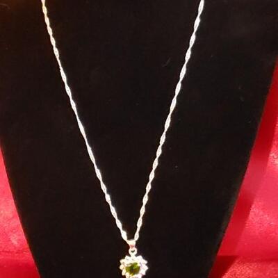 20 in sterling silver necklace and  red tourmaline  and diamond pendant 11 2 g 