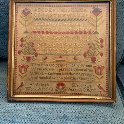 1855 Antique Sampler by  13 year old Elizabeth Matthews
