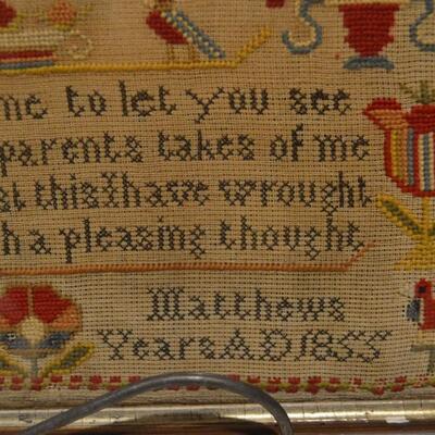 1855 Antique Sampler by  13 year old Elizabeth Matthews