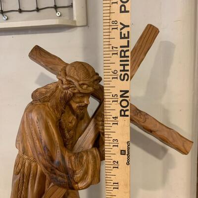 Hand-Carved Olive Tree Statue of Jesus Carrying the Cross to Calvary - Israel 