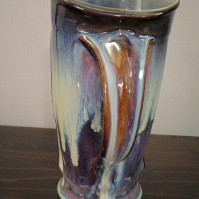 Signed Blue Drip Glaze Studio Art Pottery - Pitcher 9 1/4