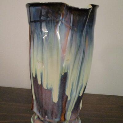 Signed Blue Drip Glaze Studio Art Pottery - Pitcher 9 1/4