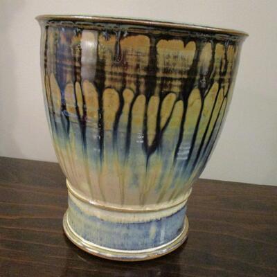 Signed Blue Drip Glaze Studio Art Pottery - Vase 8 1/4