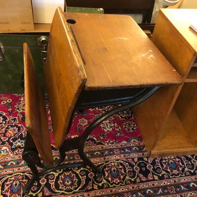 Antique 1800â€™s iron and wood school desk
