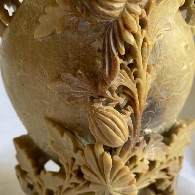 Vintage  Intricately Hand Carved Chinese Red Soap Stone Vase 