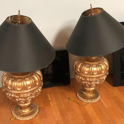 Two vintage extra large gold lamps