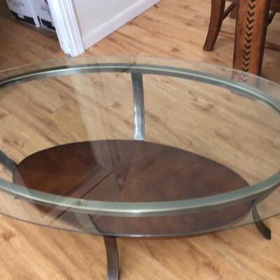3 vintage glass and wood tables 