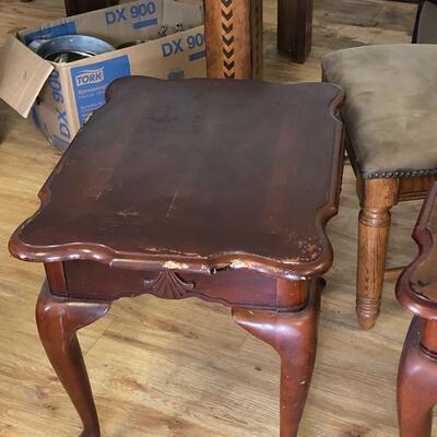 Two vintage solid wood end tables 