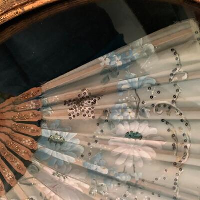 Spectacular vintage hand-painted, beaded and framed Japanese fan