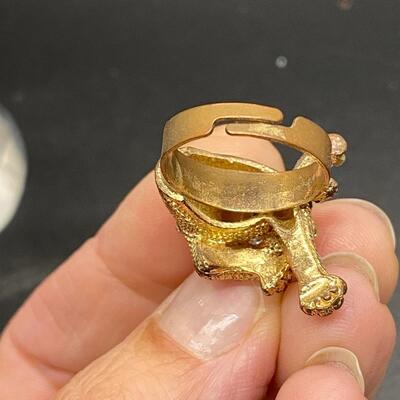 Vintage Goldtone Leopard Cheetah Cat Ring Rhinestone Sizeable