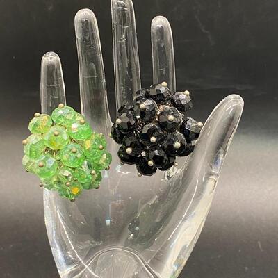 Vintage Crystal Bead Cluster Cocktail Rings