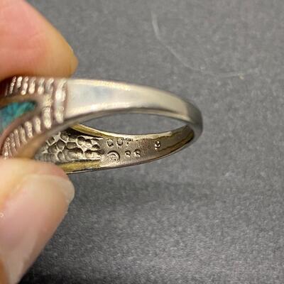 Vintage Southwestern Style Silvertone Turquoise Black Enamel Ring
