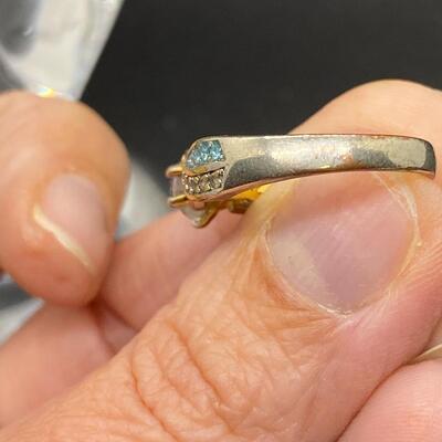 Goldtone Twisted Clear & Blue CZ Ring