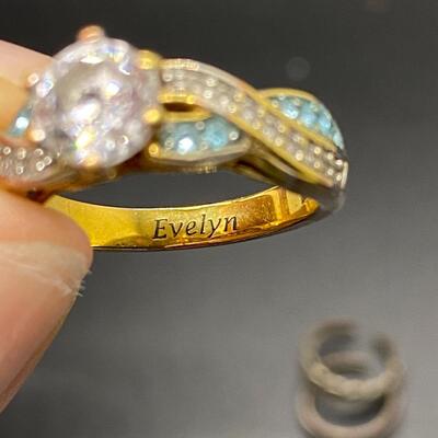 Goldtone Twisted Clear & Blue CZ Ring