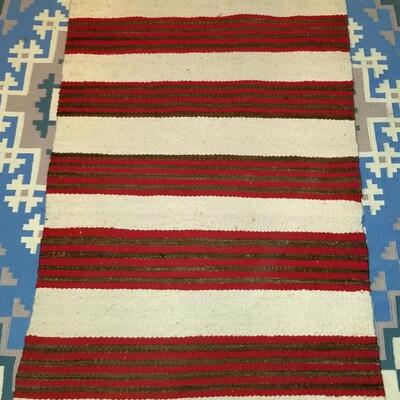Native American Navajo ivory & red woven rug: