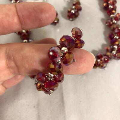 Lot 51 - Ruby Red Beaded Necklace and Earrings