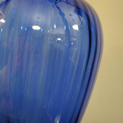 Cobalt Blue Glass Vase Ribbed 12 1/2