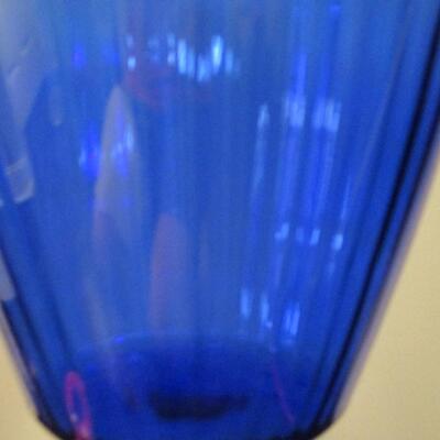 Cobalt Blue Glass Vase Ribbed 12 1/2